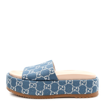 GUCCI New Denim GG Monogram Angelina Platform 55mm Slide Sandals 36.5 Blue Tea