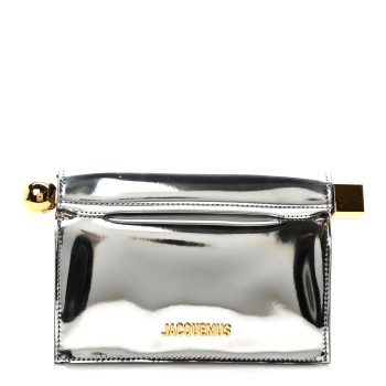 JACQUEMUS Metallic Patent Calfskin La Pochette Rond Carre Bag Silver