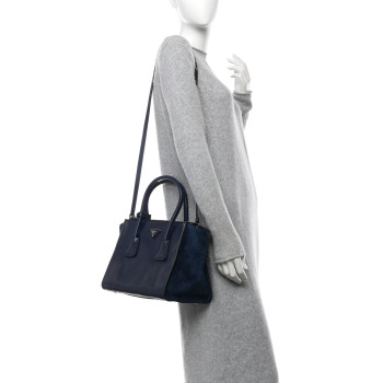 PRADA Glace Calf Scamosciato Twin Pocket Tote Baltico