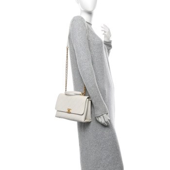 CHANEL Grained Calfskin Small Stitched Flap White