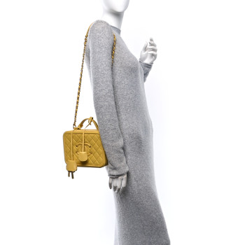 CHANEL Caviar Quilted Medium CC Filigree Vanity Case Yellow