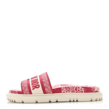 CHRISTIAN DIOR Canvas Toile de Jouy Embroidered Dway 10mm Slide Sandals 36.5 Off White Raspberry
