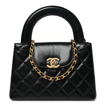 CHANEL Shiny Aged Calfskin Quilted Nano Kelly Shopper Black