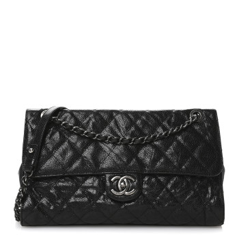 CHANEL Crumpled Grained Calfskin Jumbo CC Crave Flap Black