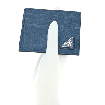 PRADA Saffiano Triangle Card Case Blue