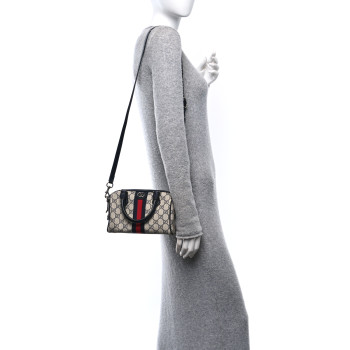 GUCCI GG Supreme Monogram Textured Dollar Calfskin Web Mini Ophidia Top Handle Bag Beige Blue