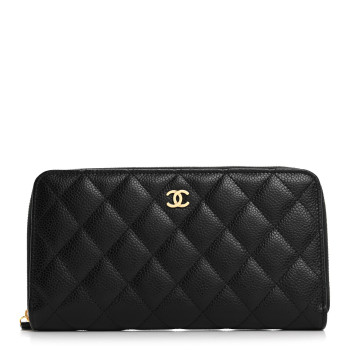 CHANEL Caviar Quilted Large Gusset Zip Around Wallet Black