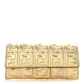 FENDI Vitello Catalan Mirror FF 1974 Embossed Continental Wallet Gold