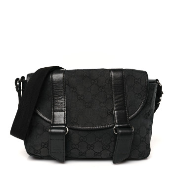 GUCCI Monogram Small Double Buckle Flap Messenger Bag Black