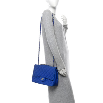 CHANEL Lambskin Quilted Jumbo Single Flap Blue