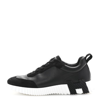 HERMES Goatskin Suede Goatskin Mens Bouncing Sneakers 43.5 Black