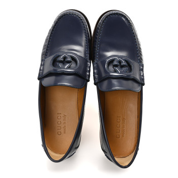 GUCCI Calfskin Mens Interlocking G Millennial Ribot Loafers 8 Blue Agata