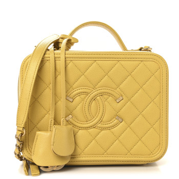 CHANEL Caviar Quilted Medium CC Filigree Vanity Case Yellow