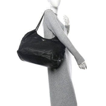 PRADA Soft Calf Chain Tote Black