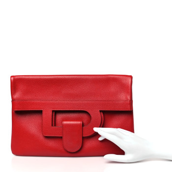 DELVAUX Grained Calfskin PM Ancre Clutch Rouge