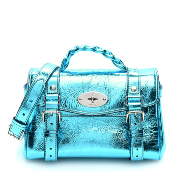 MULBERRY Metallic Crinkled Calfskin Mini Alexa Portobello Blue
