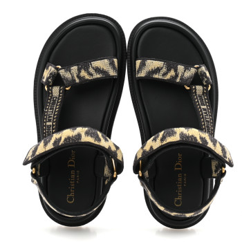 CHRISTIAN DIOR Technical Fabric Mizza Print Dioract Sandals 37 Beige Multicolor