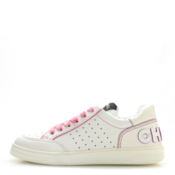 CHANEL Calfskin Womens Logo Sneakers 38 White Pink