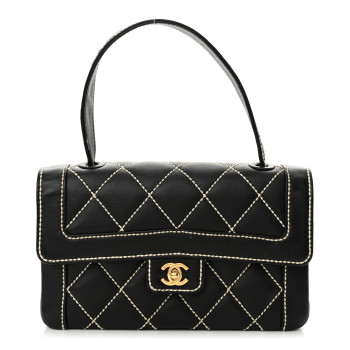 CHANEL Calfskin Quilted Wild Stitch Flap Black
