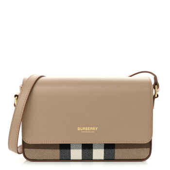 BURBERRY Grained Calfskin House Check Tartan Mix New Hampshire Chestnut Beige