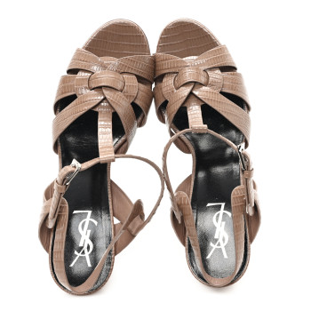 SAINT LAURENT Calfskin Embossed Crocodile Tribute 105 Platform Sandals 39 Beige