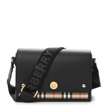 BURBERRY Grainy Calfskin Vintage Check Note Crossbody Bag Black