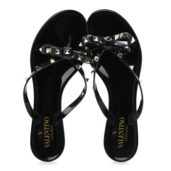 VALENTINO GARAVANI PVC Jelly Rockstud Bow Thong Sandals 39 Black