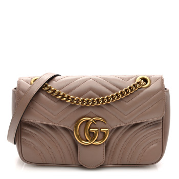 GUCCI Calfskin Matelasse Small GG Marmont Shoulder Bag Porcelain Rose