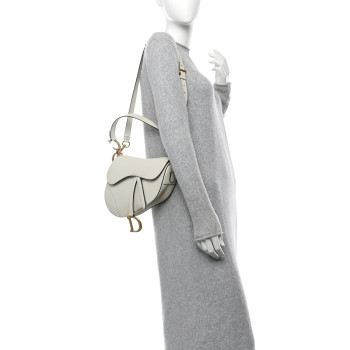 CHRISTIAN DIOR Grained Calfskin Saddle Bag With Strap Latte