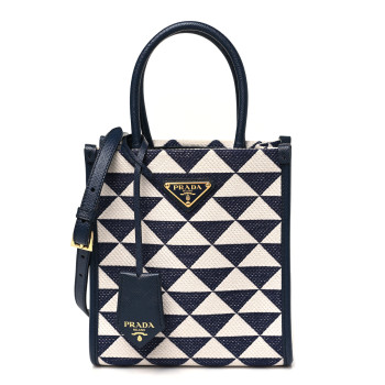 PRADA Jacquard Saffiano Triangolo Symbole Embroidered Micro Tote Baltico Talco