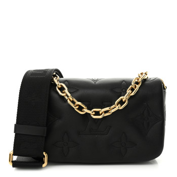LOUIS VUITTON Calfskin Bubblegram Wallet On Strap Black