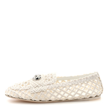 CHANEL Cord Braided CC Mocassin Loafers 39.5 White