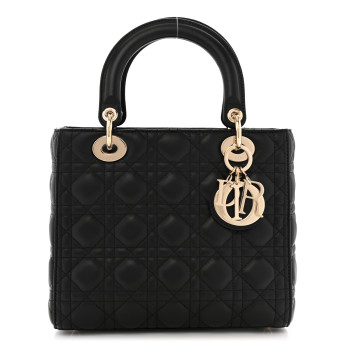 CHRISTIAN DIOR Lambskin Cannage Medium Lady Dior Black