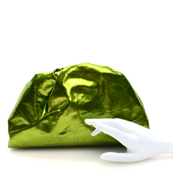 BOTTEGA VENETA Metallic Crushed Calfskin Teen Pouch Chlorophyll