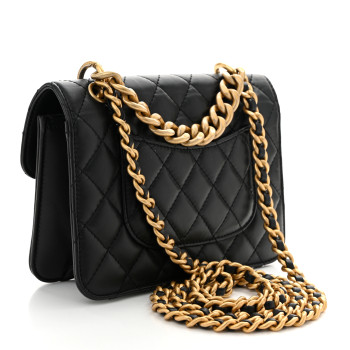 CHANEL Aged Calfskin Quilted Double You Mini Flap Black