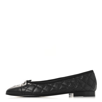 CHANEL Aged Calfskin Quilted CC Cap Toe Ballerina Flats 39 Black