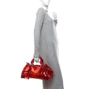 BURBERRY Vinyl Metallic Watersnake Blaze Satchel Red