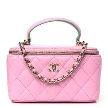 CHANEL Lambskin Quilted Small Top Handle Vanity Case With Chain Lilac Light Green