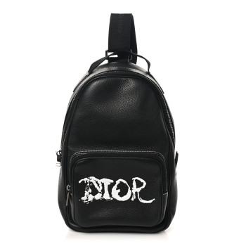 CHRISTIAN DIOR X PETER DOIG Grained Calfskin Slingbag Backpack Black