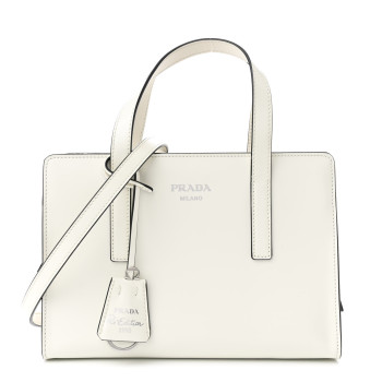 PRADA Spazzolato Mini Re-Edition 1995 Double Handle Handbag White