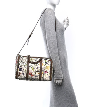 GUCCI Canvas Flora Infinity Medium Joy Boston White Multicolor Acero