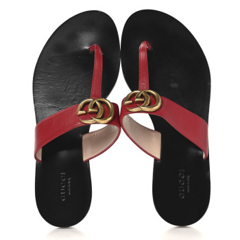 GUCCI Calfskin GG Marmont Thong Sandals 36.5 Red