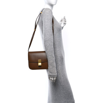 CELINE Box Calfskin Medium Classic Box Flap Bag Camel