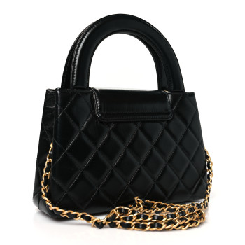 CHANEL Shiny Aged Calfskin Quilted Nano Kelly Shopper Black