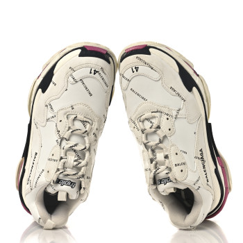 BALENCIAGA Technical Fabric Allover Logo Mens Triple S Sneakers 41 White Black Pink