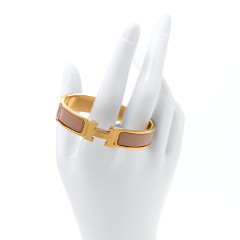 HERMES Narrow Enamel Clic Clac H Bracelet PM Rose Poudre