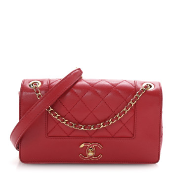 CHANEL Sheepskin Quilted Medium Vintage Mademoiselle Flap Red