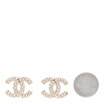 CHANEL Large Strass Crystal CC Earrings Gold