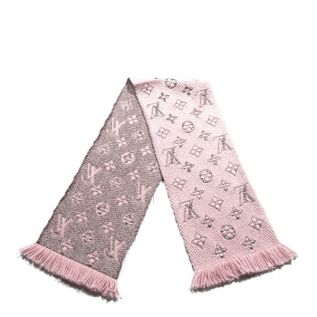 LOUIS VUITTON Wool Silk Logomania Shine Scarf Pink