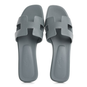 HERMES Epsom Oran Sandals 37.5 Gris Antarctique